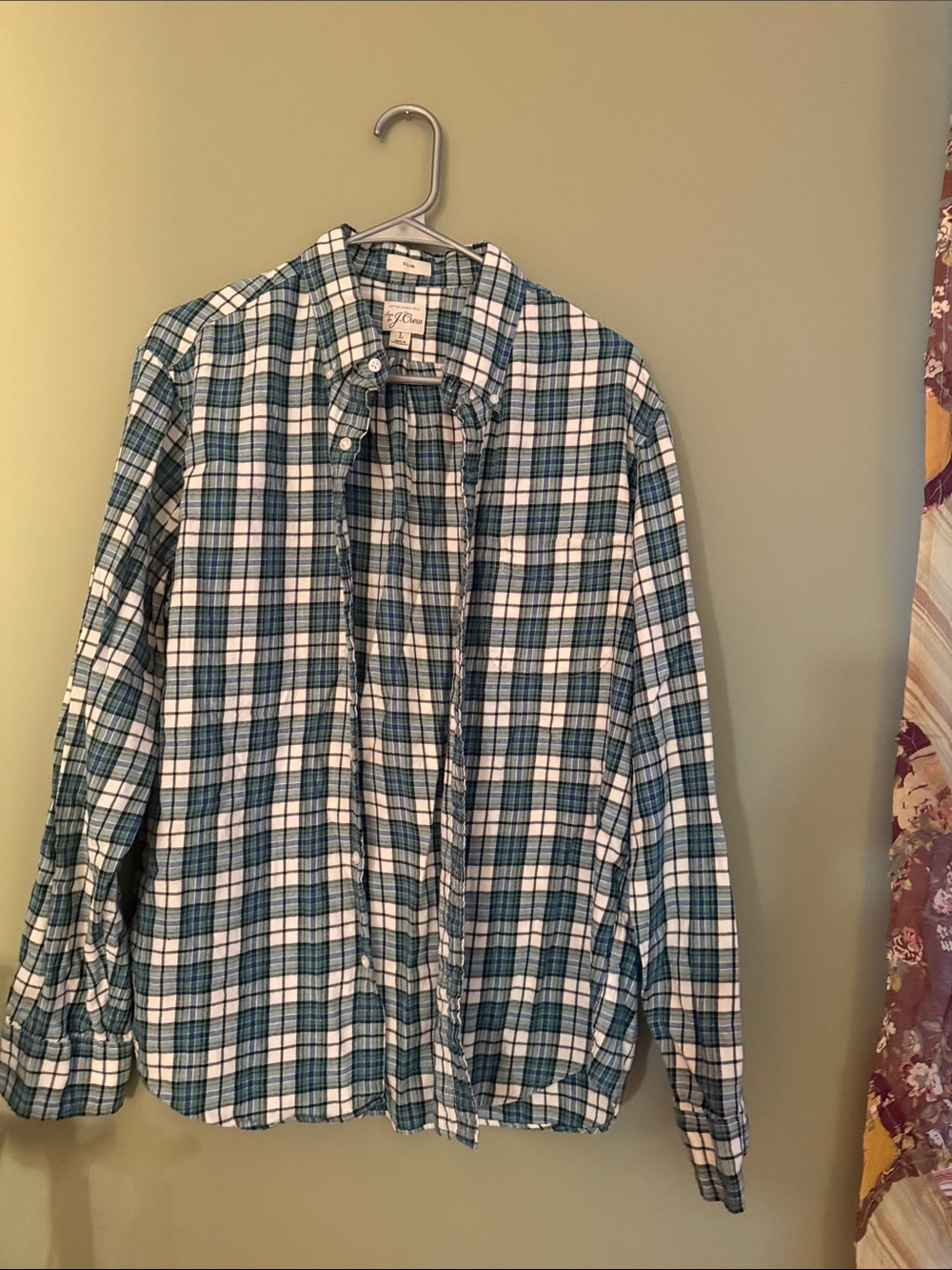 J Crew Men's Teal and White Plaid Button-Down Shirt